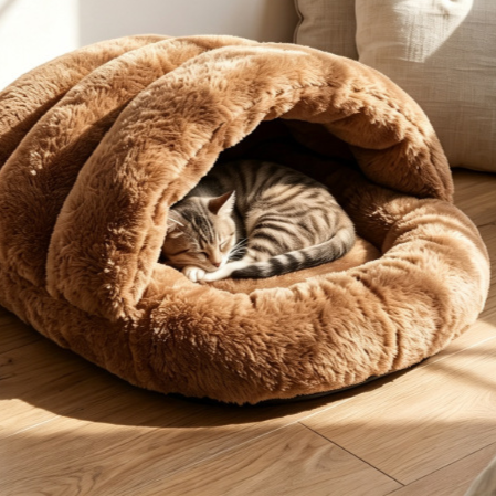 Semi-Enclosed Plush Pet Cat Bed House