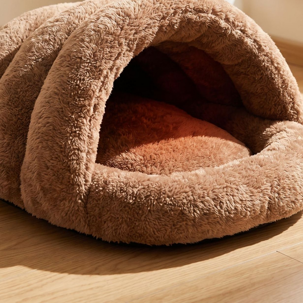 Semi-Enclosed Plush Pet Cat Bed House